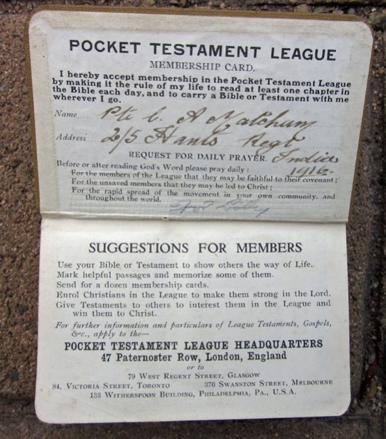 British WWI Pocket New Testament, India 1916 Hampshire Rgt. — image 3