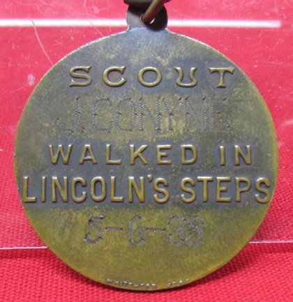  US Pre WWII Boy Scout Medal, Named, 1933 Lincoln Trail — image 4