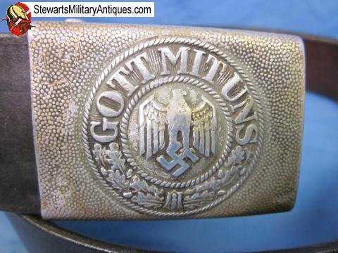  German WWII Pebbled Aluminum Army Buckle and 1937 Dated Belt — image 3