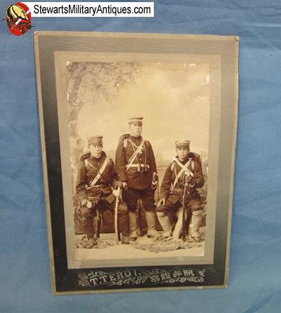  Japanese Meiji Era Russo-Japanese War Cabinet Card, 3 Army Officers — image 2