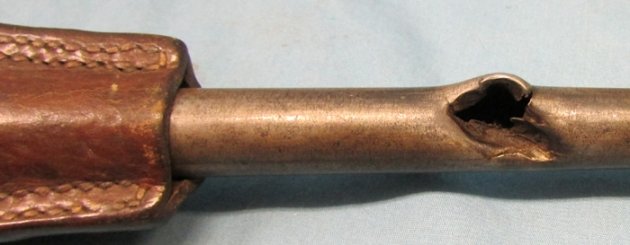  French WWI 1886-16 Lebel Bayonet & Frog, Shrapnel Damaged Scabbard — image 6