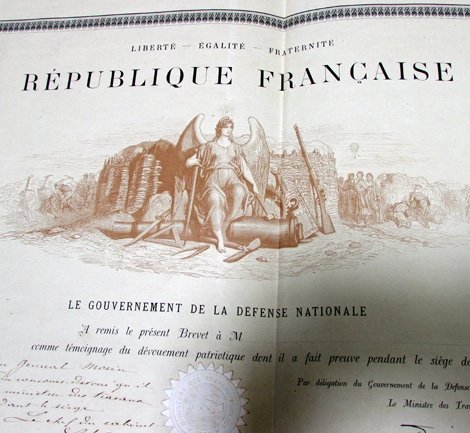  French, Franco-Prussian War, Seige of Paris Certificate — image 3
