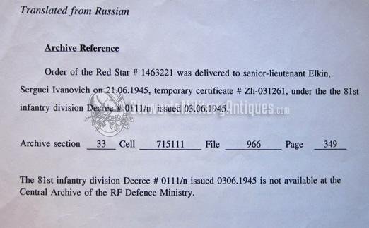  Soviet WWII Red Star, Nr.1463221, Researched, Red Army Senior Lieutenant — image 4