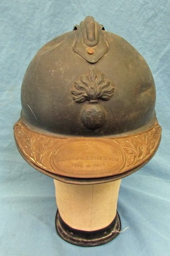  French WWI Adrian Infantry Helmet, Partial Liner & Veteran Visor Plate — image 3