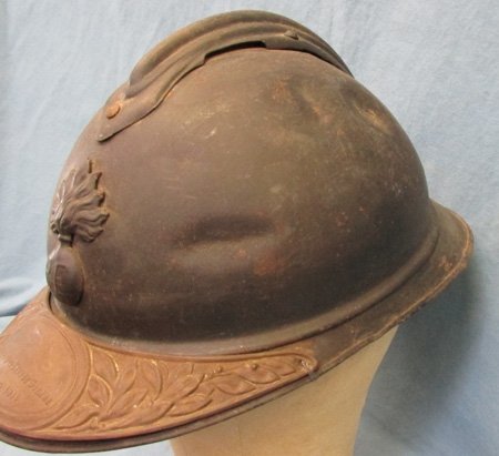  French WWI Adrian Infantry Helmet, Partial Liner & Veteran Visor Plate — image 7