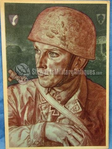  German WWII Willrich Postcard, Fallschirmjager, Hauptmann Wikig — image 2