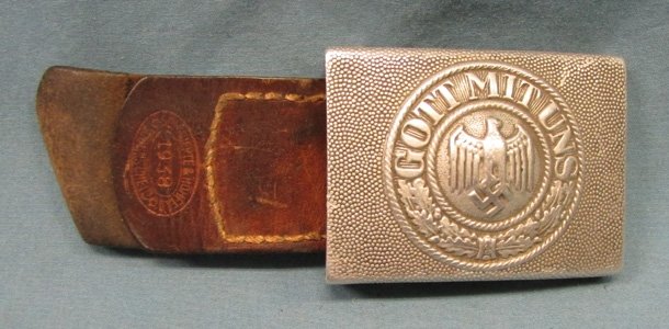  German WWII Pebbled Aluminum Army Buckle & Tab, 1938 — image 2