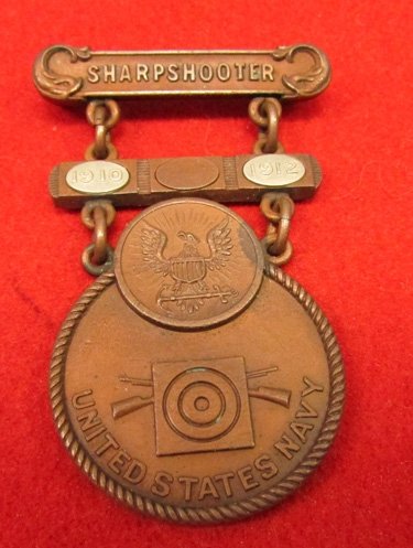  US Pre WWI, US Navy Sharpshooter Badge, 1910-1912, Named — image 2