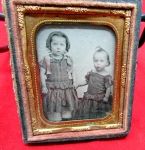 US 1850s 1/9 Plate Ambrotype in Half Case, Young Children