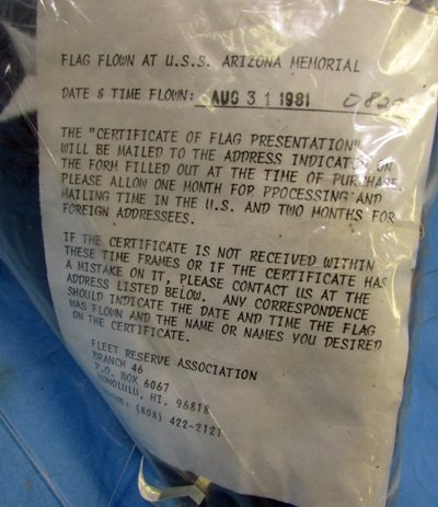  US 50 Star Flag Flown At USS Arizona Memorial August 31st 1981 — image 2