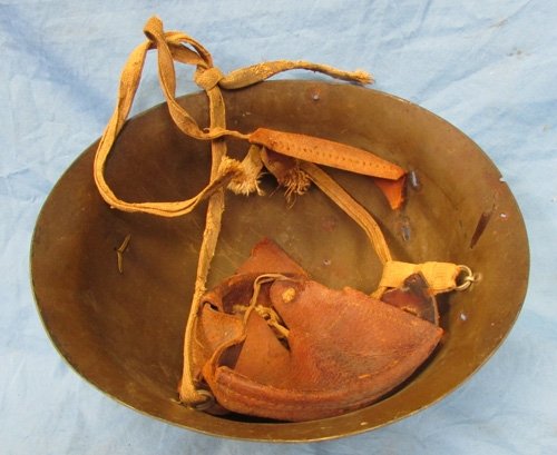  Japanese WWII Army Battle Damaged Helmet, Complete Strap, Partial Liner — image 2