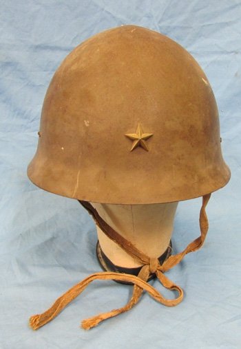  Japanese WWII Army Battle Damaged Helmet, Complete Strap, Partial Liner — image 3