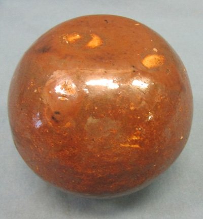  Japanese WWII Brown Finished Ceramic Grenade, INERT, Maker Marked, Flat Bottom — image 4