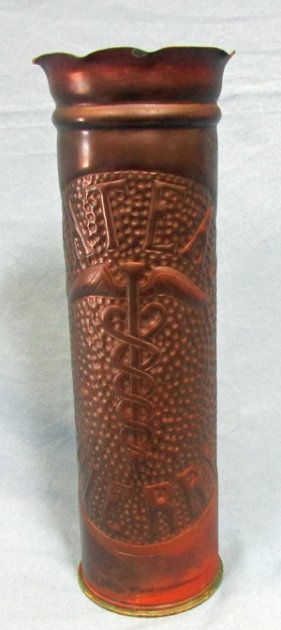 French WWI 75 mm Trench Art Vase, Chateau Thierry, Medical Corps — image 2