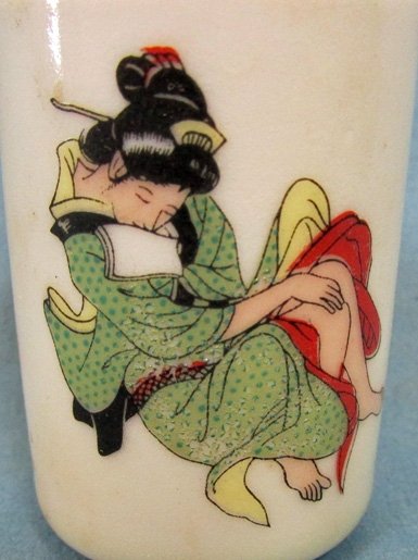  Japanese WWII Era Geisha Sake Cups, Set of Three — image 5