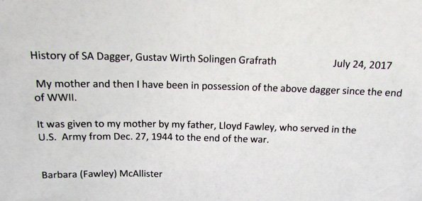  German WWII M1933 SA Enlisted Dagger, Gustav Wirth, Veteran Bringback — image 3