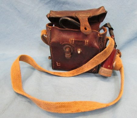  Japanese WWII Wind-Up Signal Flashlight, Leather Case — image 2