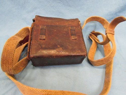  Japanese WWII Wind-Up Signal Flashlight, Leather Case — image 4