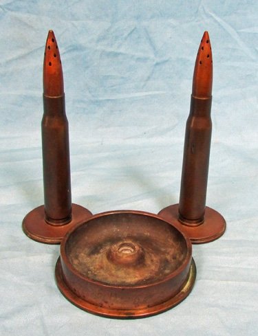  Japanese WWII Trench Art, Salt & Pepper Shakers and Ashtray Set — image 2