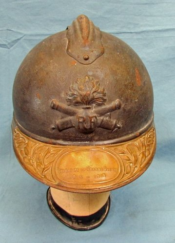  French WWI Adrian Artillery Helmet with Veterans Visor Plate — image 3