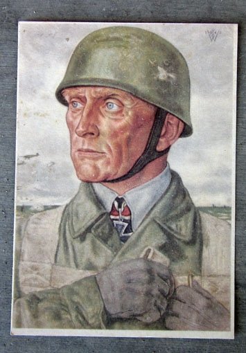 German WWII Willrich Postcard, Fallschirmjager Oberst Brauer — image 2