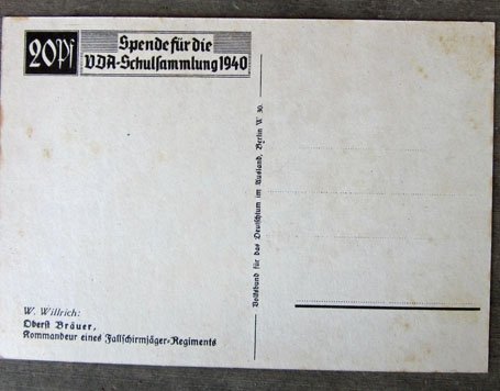 German WWII Willrich Postcard, Fallschirmjager Oberst Brauer — image 3