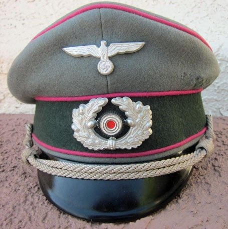 German WWII Heer Officers Schirmmutze, Carmine Piping, Meisterklasse Label**ON HOLD TYLER** — image 3