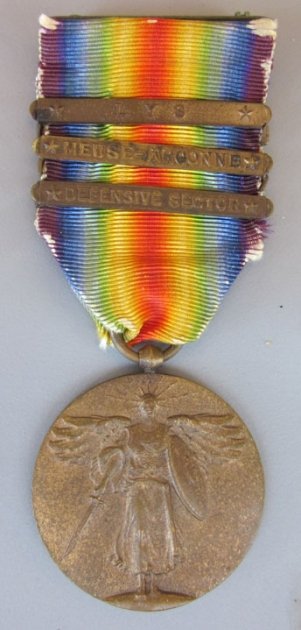 US WWI Victory Medal, 3 Clasps Lys, Meuse-Argonne, Defensive Sector — image 2