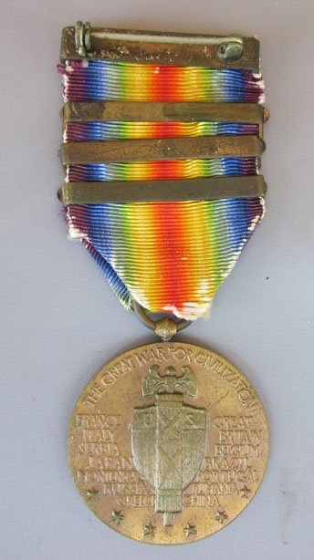 US WWI Victory Medal, 3 Clasps Lys, Meuse-Argonne, Defensive Sector — image 3