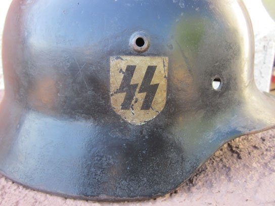 German WWII M1935 Steel Helmet Shell, Large Size ET68, Allgemeine-SS Tribute — image 4