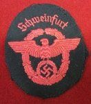 German WWII Fire Police Sleeve Eagle, Schweinfurt, Cut From Uniform