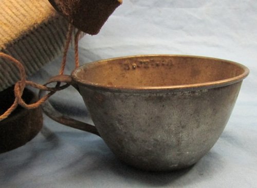 French WWI Canteen & Cup, Blue Corduroy Cover, Leather Strap — image 4