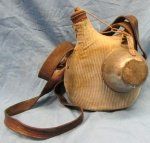 French WWI Canteen & Cup, Blue Corduroy Cover, Leather Strap