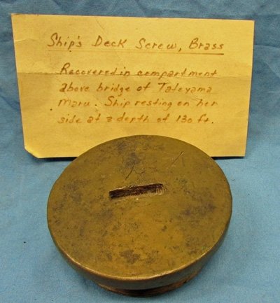  Japanese WWII  Ships Brass Deck Screw, Wreck Recovered — image 2