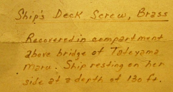  Japanese WWII  Ships Brass Deck Screw, Wreck Recovered — image 3