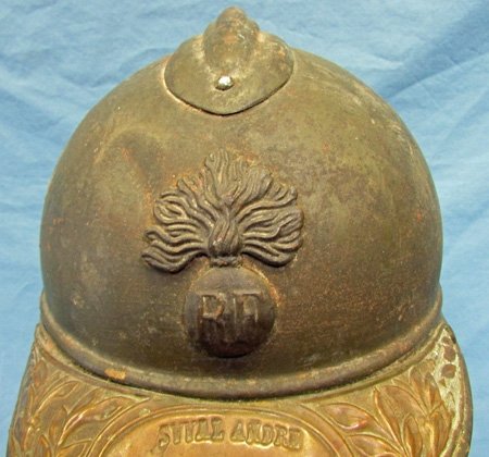  French WWI Adrian Infantry Helmet with Veterans Brass Visor Plate, Named — image 3