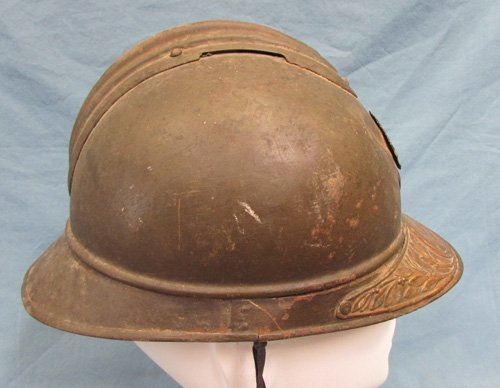  French WWI Adrian Infantry Helmet with Veterans Brass Visor Plate, Named — image 6