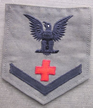 US WWII Era US Navy 3rd Class Pharmacist Mate Rating, Gray Cotton Uniform — image 2
