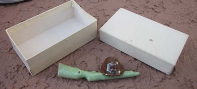 Japanese WWII Homefront Chopstick Rest, Helmet & Rifle — image 3