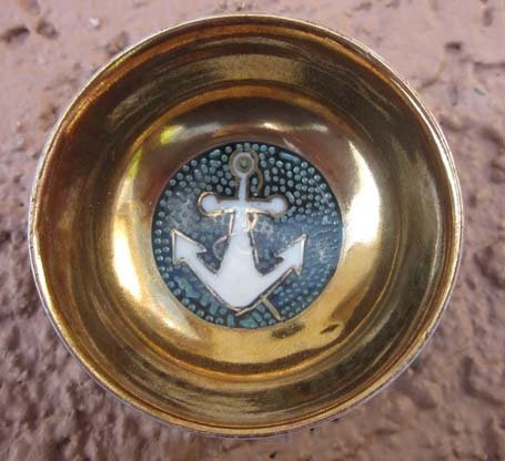 Japanese WWII Showa Era Imperial Navy Sake Cup, Black Exterior, Kutani Porcelain, Anchor — image 2