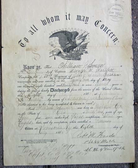 US Civil War Discharge, Lt. William Johnson, 63rd Ohio Infantry — image 2