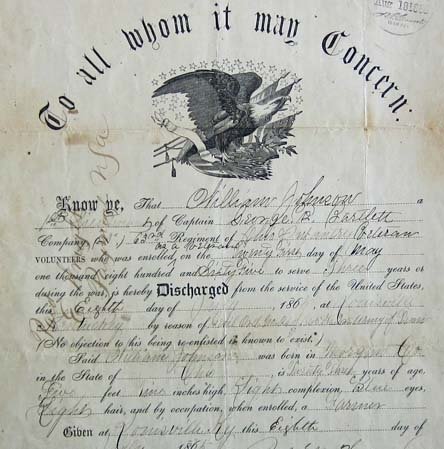 US Civil War Discharge, Lt. William Johnson, 63rd Ohio Infantry — image 3