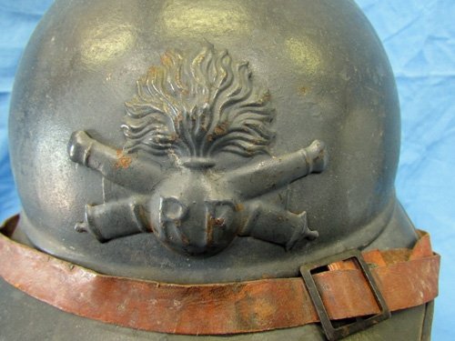  French WWI Adrian Pattern Artillery Helmet Complete, With Inscription — image 3
