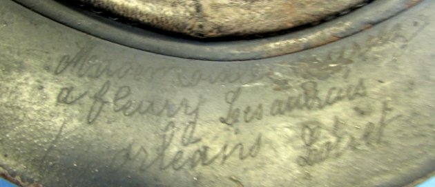  French WWI Adrian Pattern Artillery Helmet Complete, With Inscription — image 6