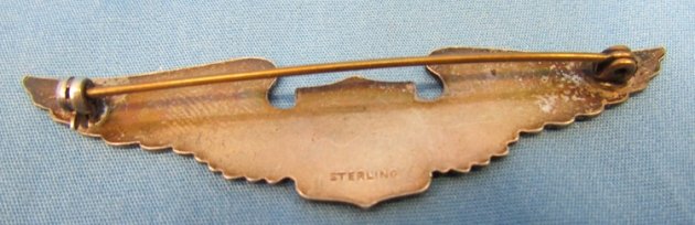  US Pre WWII Arm Air Corps Pilot Wings, Sterling, Pinback — image 3