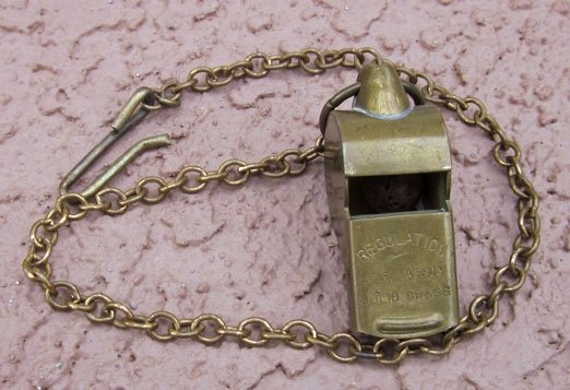 US WWI Army Regulation Brass Whistle & Chain — image 2