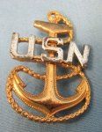 US WWII USN CPO Metal Hat Insignia, Sterling Marked