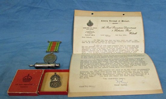  British WWII Female Air Raid Warden Medal & Document Lot, — image 2