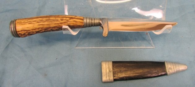 German Stag Handled Knife with Leather Sheath, Anton Wingen — image 2