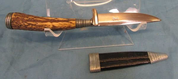 German Stag Handled Knife with Leather Sheath, Anton Wingen — image 6